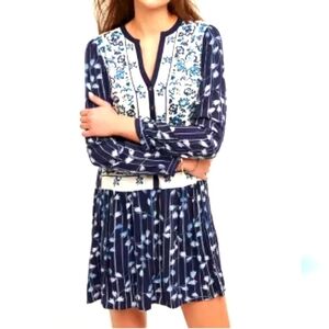 Anthropologie Tiny blue floral embroidered shirt dress size SP
